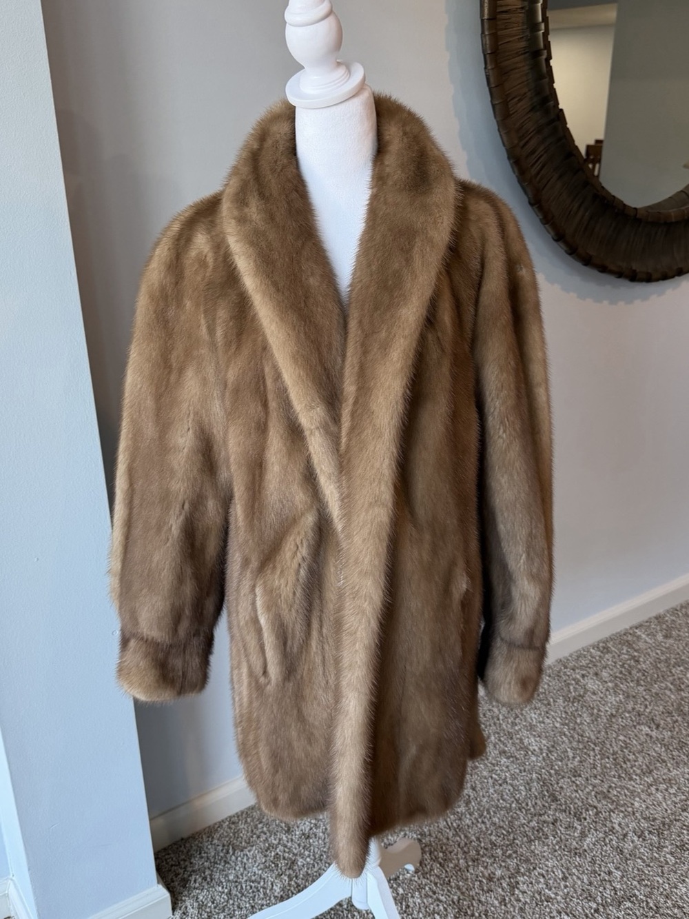 Vintage Blonde Mink Fur Coat Stroller Jacket Shawl Collar Medium Large 32" Lengt